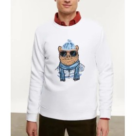 Erkek Nakışlı Bisiklet Yaka Beyaz Sweatshirt - Şıklığın Adresi
