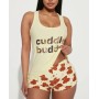 FashıonNova Kadın Gece Takımı Cuddle Buddy Bear PJ Short Set - Yellow/combo Şortlu Takım