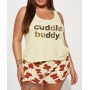 FashıonNova Kadın Gece Takımı Cuddle Buddy Bear PJ Short Set - Yellow/combo Şortlu Takım