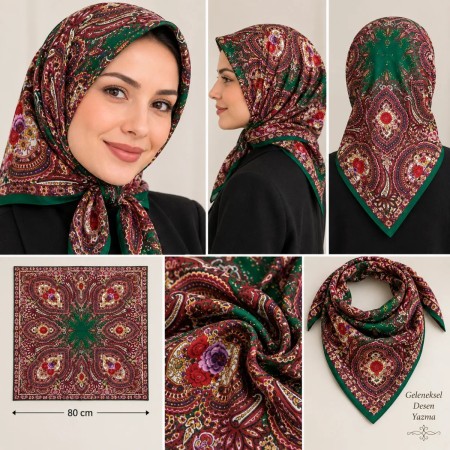 Berivan Oyalık Desenli Polyester Yazma 80x80
