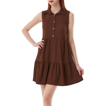 Fulla Moda Women Brown Button Dress - Elegance and Comfort