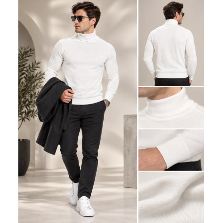 Factor Men's White Fisherman Neck Sweater - Style & Comfort