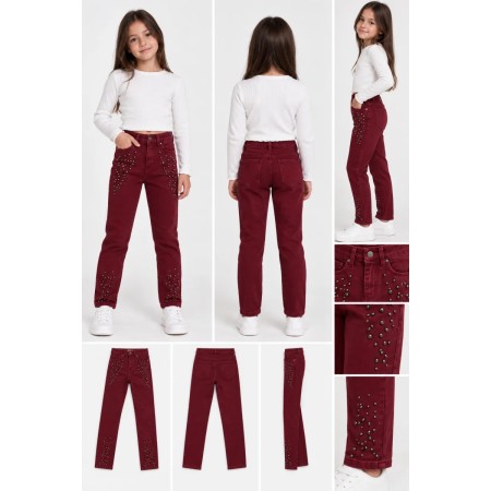 Dakfrogs Kız Çocuk İnci Detaylı Bordo Pantolon 3894
