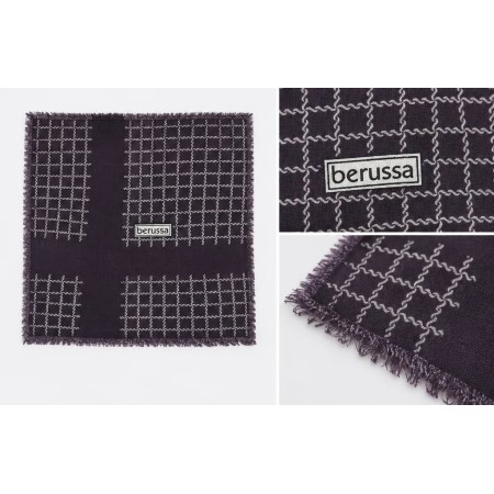 Berussa Kadın Kareli Mor Şeritli Eşarp 90x90cm