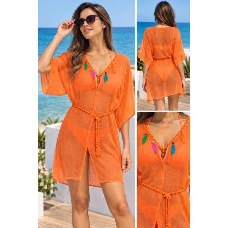 Lev&End 1811 Buyundan Örgülü Kadın Pareo Orange