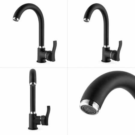 İstanbul Armatür Kuğu Siyah Lavabo Bataryası