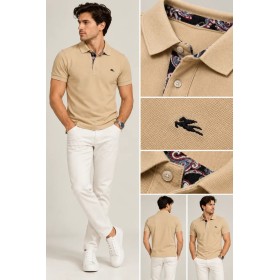 Etro Camel Polo Neck Logo T-Shirt - Style and Comfort