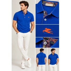 Etro Mavi Polo Yaka Logolu T-Shirt