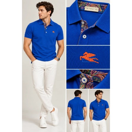 Etro Mavi Polo Yaka Logolu T-Shirt