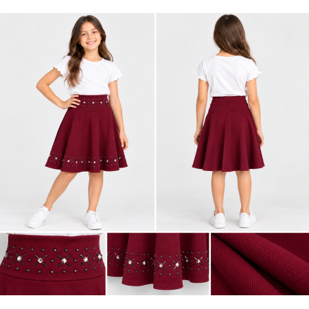 Bukem Beaded Bordeaux Girl's Skirt - Elegance and Style