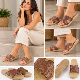 Gezer Summer Slippers Pırlanta Gold | Style and Comfort