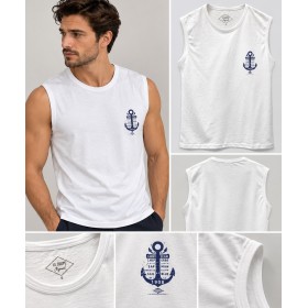 Lee Cooper Men's Sleeveless White Slim Fit T-Shirt - Clothing
