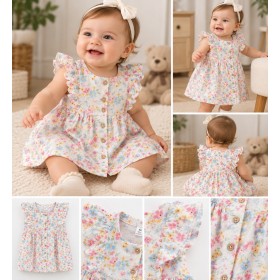 LCW baby Kare Yaka Kısa Kollu Baskılı Kız Bebek Elbise S39416Z1