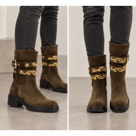 Inci Genuine Leather Suede Khaki Women's Boots - Stylish & Comfortable