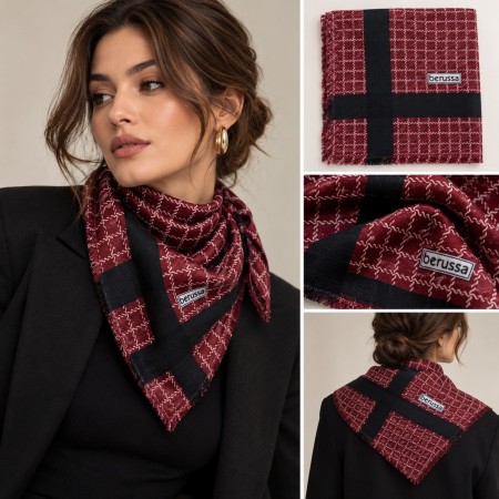 Berussa Women’s Burgundy Black Striped Scarf | Stylish and Modern