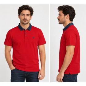 Jsco Denim Polo Collar T-Shirt - Red Cotton