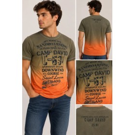 Camp David Men's Printed Detail Olive T-Shirt - Stylish and Comfortable