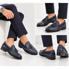 Bambi Navy Leather Men's Classic Shoes - Style and Comfort