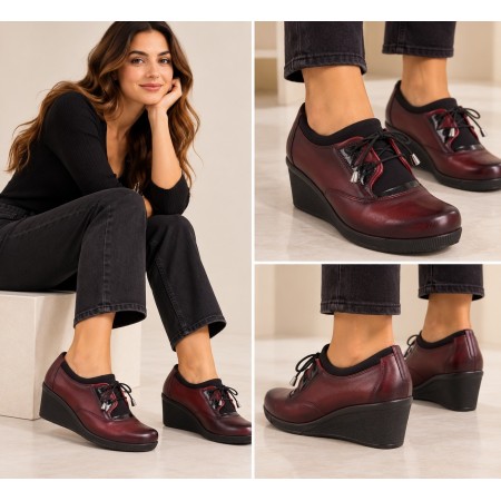 Women's Burgundy Leather Oxford Shoes - Stylish and Comfortable