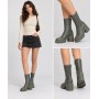 Elle Green Leather Women's Heeled Boots ORLYS - Elegance and Comfort