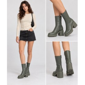 Elle Green Leather Women's Heeled Boots ORLYS - Elegance and Comfort