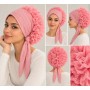 Kadın Tesettür Fırfırlı Dikişli Penye Bone Açık Pembe