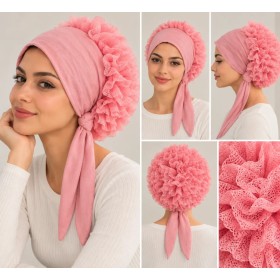 Kadın Tesettür Fırfırlı Dikişli Penye Bone Açık Pembe