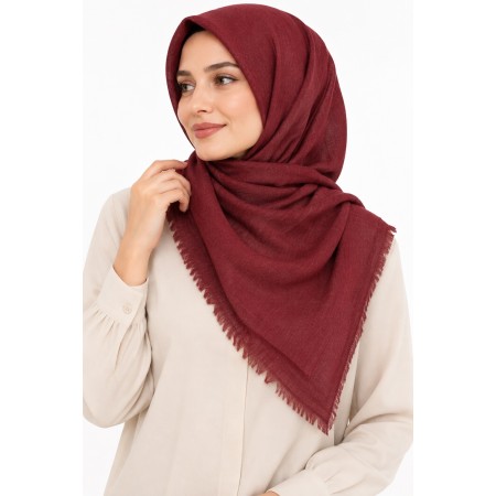 Berussa Women’s Plain Fringed Burgundy Scarf 90x90 - Elegant Scarf