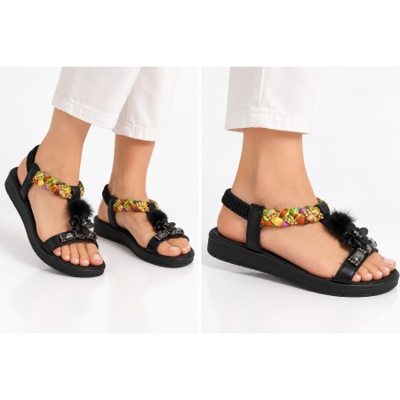 Adımla Black Women's Stone Detailed Slippers - Elegance and Comfort
